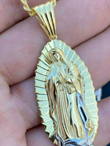 HarlemBling Mens Virgin Mary Pendant - 14k Gold Over Solid 925 Sterling Silver Necklace