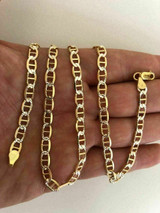 HarlemBling 6mm Real 14k Gold Over 925 Silver Diamond Cut Two-Tone Mariner Link Chain Unisex