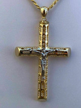 HarlemBling Mens 14k Yellow Gold Over 925 Silver Large 2x3 Cross W Jesus Pendant Chain