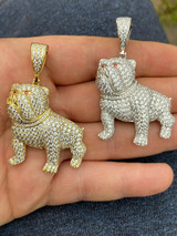 HarlemBling Solid 925 Sterling Bull Dog Pendant Necklace Iced Gold Silver Necklace Hip Hop