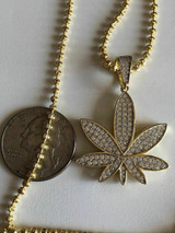 HarlemBling Mens Solid 925 Silver Real Icy Marijuana Weed Pot Leaf Diamond Pendant 14k Gold