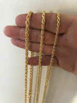 HarlemBling Mens 14K Gold Over Real Solid 925 Silver Rope Chain MADE IN ITALY 20-30 3-5mm