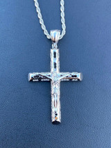 HarlemBling Mens Real 925 Sterling Silver Cross Pendant Necklace 2 Jesus On Crucifix Piece