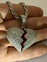 HarlemBling Solid 925 Silver Broken Heart Diamond Necklace Hop Hop Iced Heartbroken Pendant