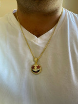 HarlemBling Real 925 Silver Hip Hop Star Struck Emoji Pendant Necklace Iced