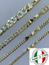 HarlemBling Two Tone Cuban Link Chain 14k Gold and Solid 925 Silver Diamond Cut ITALY 5-11mm