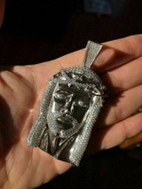 HarlemBling HUGE Hip Hop Mens Jesus Head Diamond Piece Pendant Real SOLID 925 Silver ICED