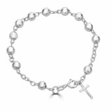 HarlemBling 6mm Rosary Bead Rosario Cross Bracelet Genuine 925 Sterling Silver 7.5 Italy