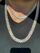 HarlemBling Tri Color Miami Cuban Prong Chain Yellow Rose Gold and Real Solid 925 Silver ICY