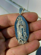 HarlemBling Mens Real 925 Sterling Silver - Virgin Mary Guadalupe Necklace Nuestra Senora