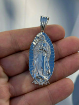 HarlemBling Mens Real 925 Sterling Silver - Virgin Mary Guadalupe Necklace Nuestra Senora