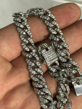 HarlemBling Mens Miami Cuban Link Bracelet Real Solid 925 Sterling Silver Diamond 9mm 6.5-9
