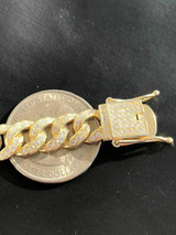HarlemBling Mens Miami Cuban Link 9mm Chain 14k Gold Over Solid 925 Silver 25ct Man Made Diamonds
