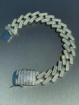 HarlemBling Mens 18mm Baguette Prong Cuban Bracelet Solid 925 Sterling Silver FULLY ICED