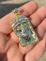 HarlemBling Solid 925 Silver and 14k Gold Jesus Piece HIP HOP 0.1ct REAL Natural Diamond Iced