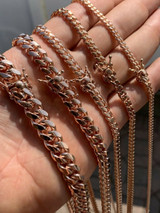 HarlemBling Miami Cuban Link Chain Or Bracelet 14k Rose Gold Over Solid 925 Silver Box Lock