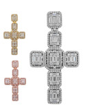 Mens Real Solid 925 Silver Iced Baguette Diamond Cross 2" Rhodium, Gold Or Rose 
