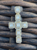 HarlemBling Mens Real Solid 925 Silver Iced Baguette Diamond Cross 2 Rhodium, Gold Or Rose