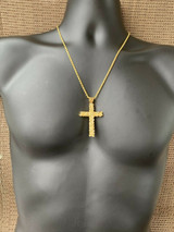 HarlemBling Mens Large 2.25 Gold Nugget Cross 14k Gold Over Solid 925 Silver Necklace Chain