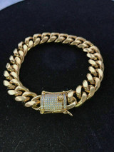 HarlemBling Mens Cuban Miami Link Bracelet and Chain Set 18k Gold Plated 12mm Diamond Clasp