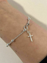 HarlemBling 4mm Rosary Bead Rosario Cross Bracelet Genuine Solid 925 Sterling Silver Italy