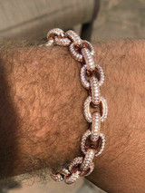 HarlemBling Mens Iced Hip Hop Rolo Bracelet Rose Gold and Real Solid 925 Silver Diamonds 12mm