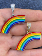 HarlemBling Real Solid 925 Sterling Silver Gay Lesbian Pride Rainbow Pendant Necklace LGBT