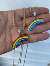 HarlemBling Real Solid 925 Sterling Silver Gay Lesbian Pride Rainbow Pendant Necklace LGBT