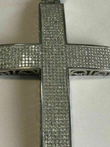 HarlemBling Large Solid 925 Silver Mens Cross 5ct Diamonds 3.25 BIG Hip Hop Pendant Jesus