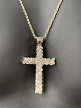 HarlemBling Mens Large 2.25 Solid 925 Sterling Silver Nugget Cross Pendant Crucifix Chain