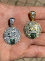 HarlemBling Real 925 Silver Hip Hop Pendant Necklace Iced Emoji Money Mouth Rich Money