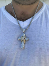 HarlemBling Mens Large Cross Pendant Solid 925 Sterling Silver 14k Gold Plated ICY Hip Hop