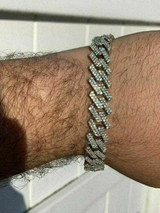 HarlemBling Mens Prong Miami Cuban Bracelet 8.5 Solid 925 Sterling Silver 12mm Bust Down