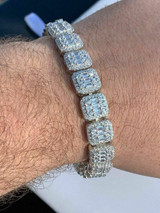 HarlemBling Mens Real Solid 925 Silver Baguette Tennis Bracelet Iced Diamond Flooded Out