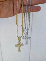 HarlemBling Solid 925 Sterling Hip Hop Baguette Cross Pendant Gold Silver Mens Iced Necklace