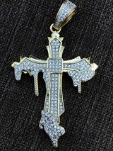 HarlemBling Solid 925 Sterling Silver Dripping Cross Mens Iced Pendant Necklace Flooded Out