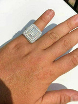 HarlemBling Solid 925 Silver Mens Hip Hop Rapper Big Heavy Diamond Pinky Square RING ICY