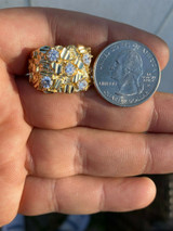 HarlemBling Mens REAL Solid 925 Sterling Silver - 14k Gold Finish Diamond Nugget Ring 7-13