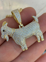 HarlemBling Real Solid 925 Sterling GOAT Pendant Bling Necklace Iced Gold Silver HipHop Mens