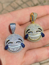 HarlemBling 925 Sterling Silver Hip Hop LOL Emoji Pendant Necklace Iced Smiley Laughing