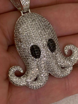 HarlemBling Octopus Emoji Pendant Solid 925 Sterling Silver ICY Diamond Hip Hop Piece Iced