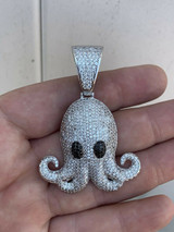 HarlemBling Octopus Emoji Pendant Solid 925 Sterling Silver ICY Diamond Hip Hop Piece Iced