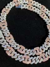 HarlemBling Solid 925 Silver and Rose Gold Mens Figarucci Gucci Link Prong Cuban Chain Hip Hop