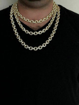 HarlemBling Mens Thick Heavy Rolo Chain 14k Gold Over Solid 925 Sterling Silver Diamonds ICY