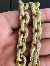HarlemBling Mens Thick Heavy Rolo Chain 14k Gold Over Solid 925 Sterling Silver Diamonds ICY