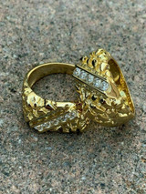 HarlemBling Mens 14k Gold Over REAL Solid 925 Sterling Silver Diamond Nugget Ring Sz 7-13