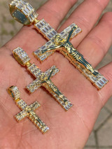 HarlemBling 14k Gold Over 925 Sterling Silver Cross W Jesus Pendant Baguette Iced Diamond