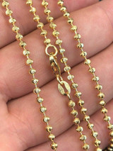 HarlemBling 14K Gold Over Solid 925 Silver Ball Moon Diamond Cut Chain MADE IN ITALY 2.5mm