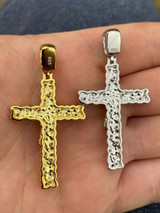HarlemBling Solid 925 Sterling Silver Mens Nugget Cross Jesus On Crucifix Pendant Iced Gold