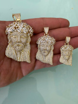 HarlemBling Hip Hop 14k Gold Over 925 Sterling Silver Jesus Piece Flooded Out Pendant Iced